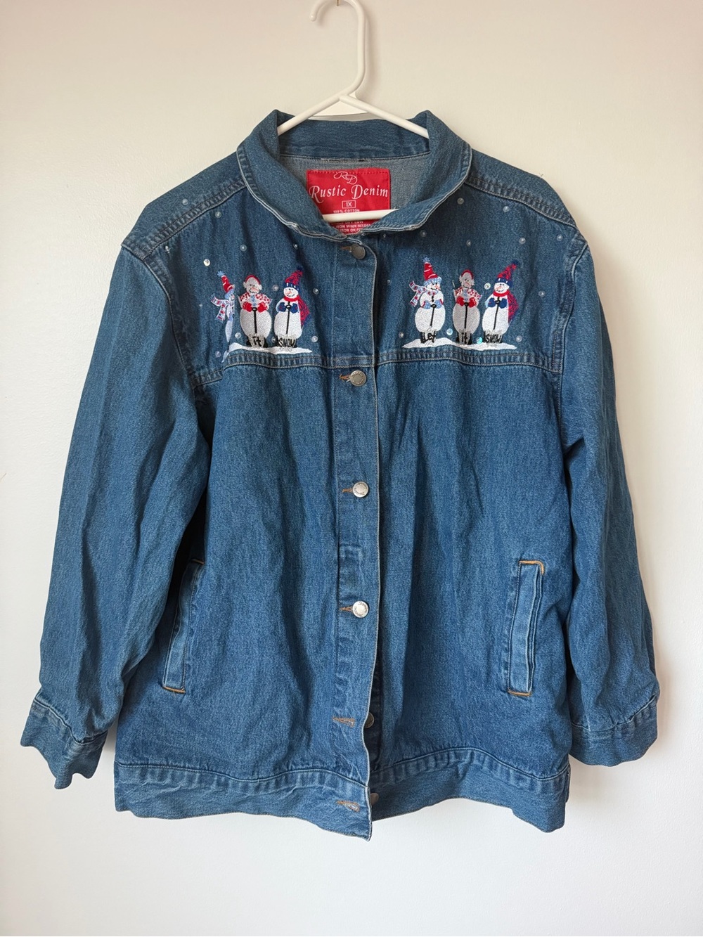 Embroidered Snowman Denim Jacket